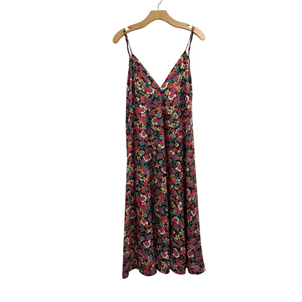 Resa Floral Maxi Dress Black Multi Color V-Neck Spaghetti Strap Size Small